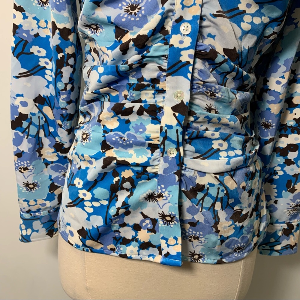 Rails Floral Printed Ruched Button Down Shirt Blu… - image 4